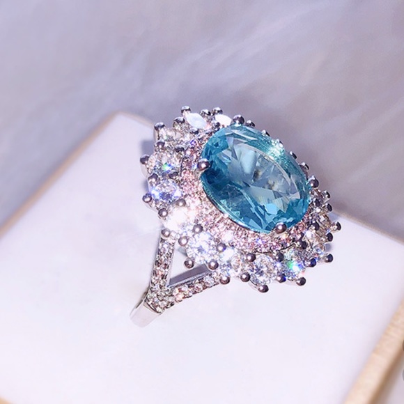 925 Silver Aquamarine Gemstone LUXURY Ring - Picture 5 of 5